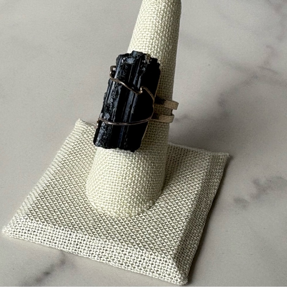 Raw Black Tourmaline Protection Ring – Adjustable